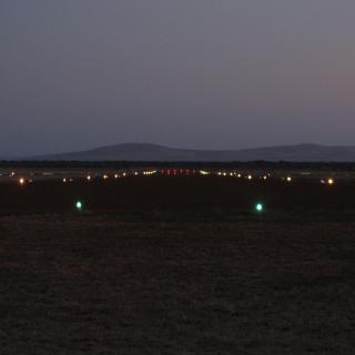 View down the runway with new lights on.