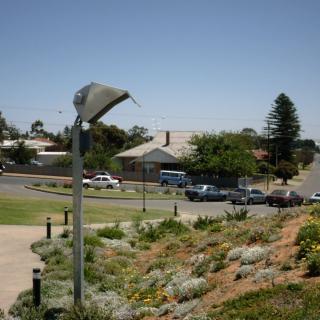Helipad Floodlight shielded from pilots view. Aimed at lighting the pad only.